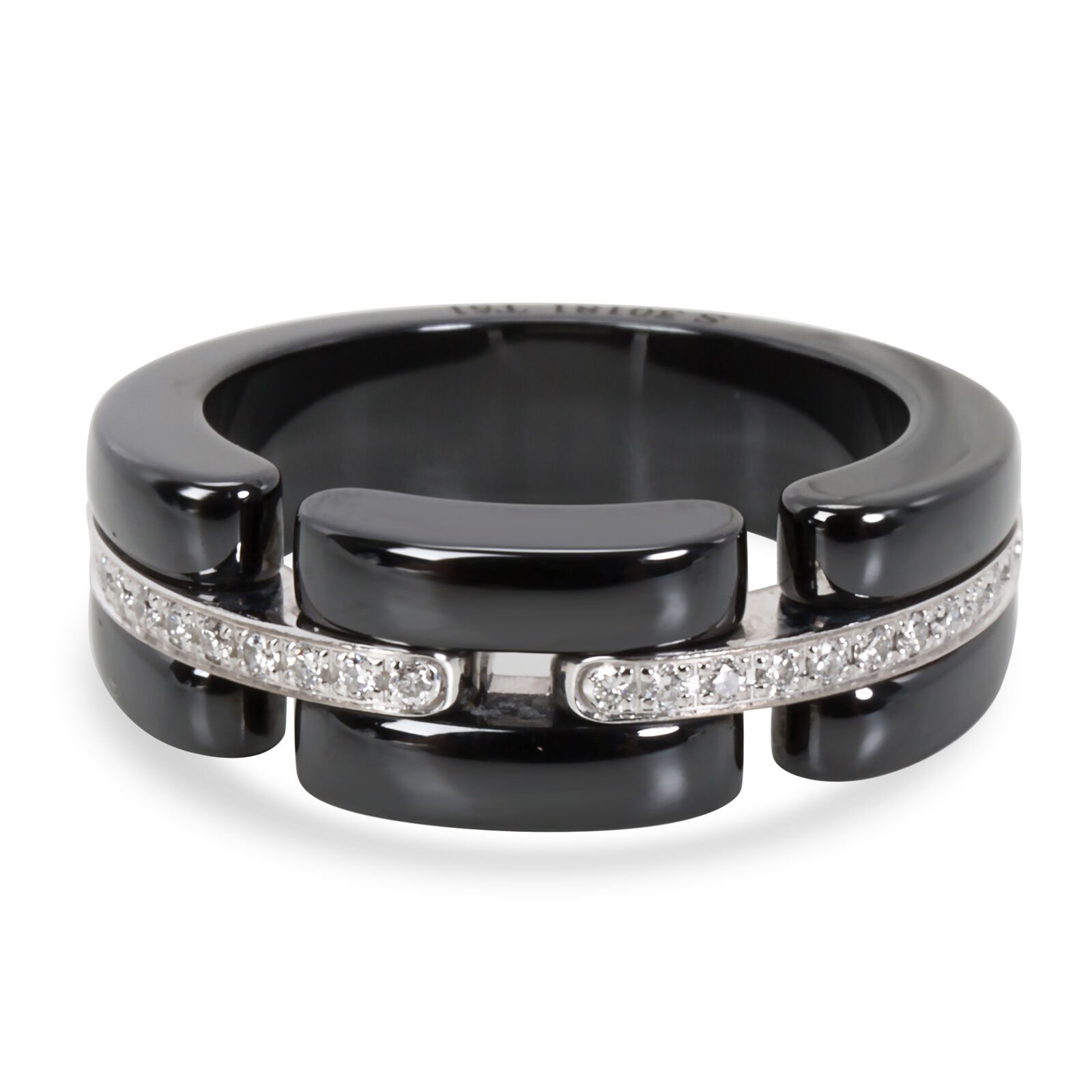 Image of Chanel Medium Ultra 18K White Gold & Black Ceramic Ring with Diamonds