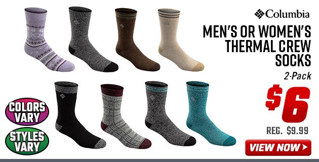 Columbia Men's or Women's Thermal Crew Socks - 2-Pack