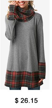 Plaid Print Long Sleeve Cowl Neck T Shirt