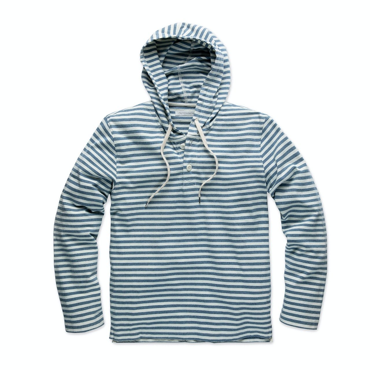 Outerknown New Denim Project Henley Mens Pullover Hoody - Recycled Denim Stripe