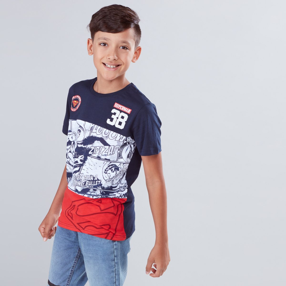 Superman Printed Round Neck Short Sleeves T-Shirt