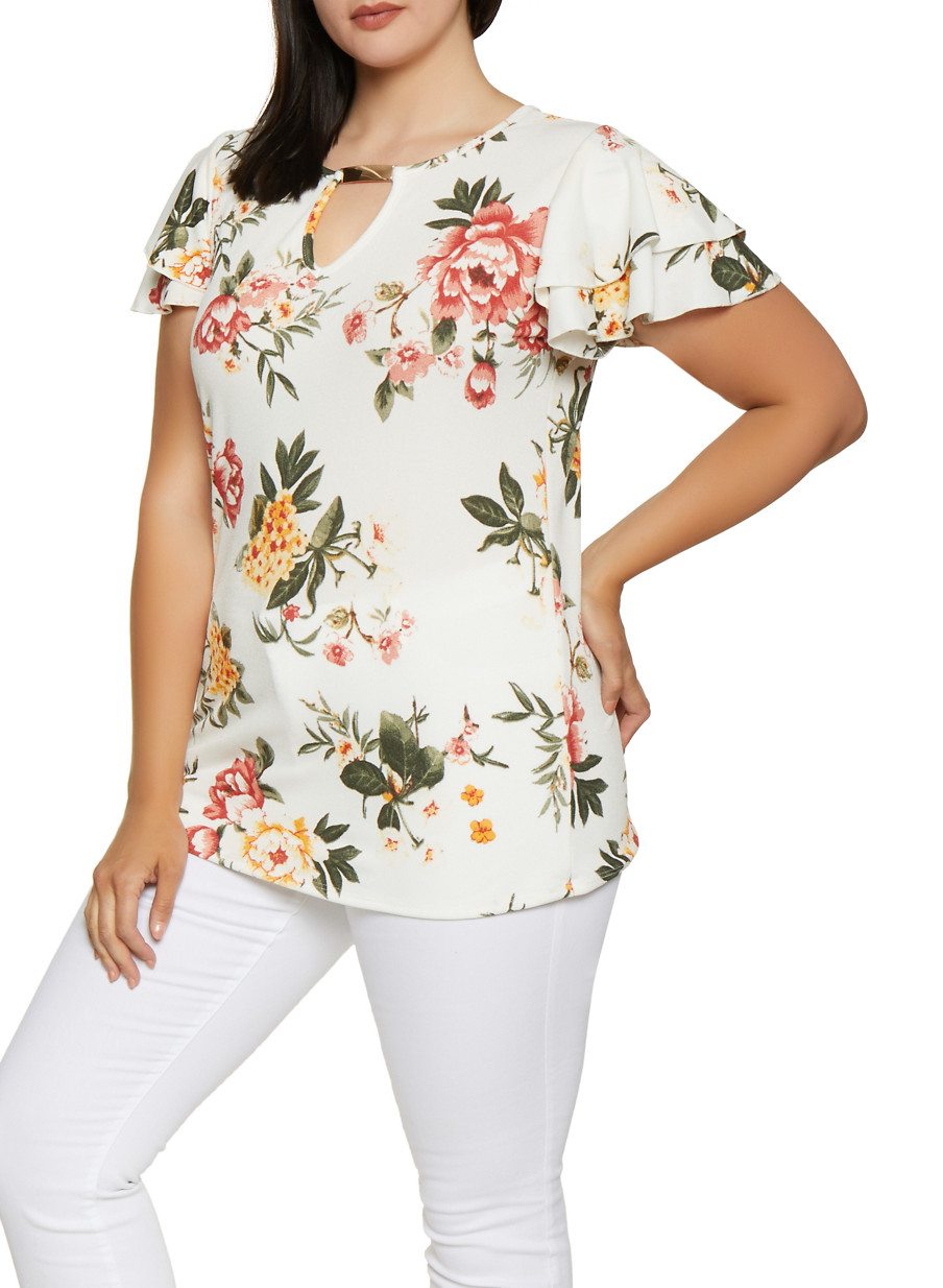 Plus Size Textured Knit Floral Top