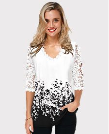 Lace Detail Floral Print Contrast Panel T Shirt 