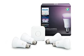 Philips Hue White and Color Ambiance A19 60W Equivalent Smart Bulb Starter Kit (Total 4 Bulbs)