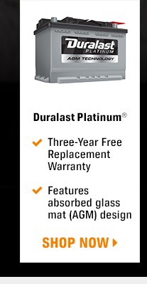 Duralast Platinum - Three-Year Free Replacement Warranty - Features absorbed glass mat (AGM) design - Shop Now