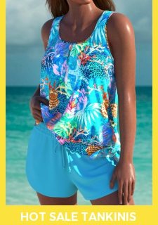 ROTITA Tie Cyan Marine Life Print Tankini Set