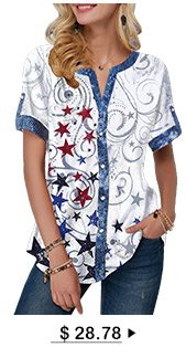 Button Up Split Neck Star Print Blouse