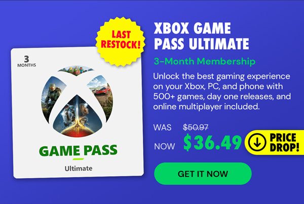 Xbox Game Pass Ultimate: 3-Month Membership - Stackable & Global - (Xbox Series X/S, Xbox One, Windows - Digital Code) - Final Sale