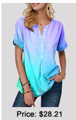 Button Front Curved Hem Short Sleeve Blouse