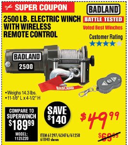 2500 lbs. ATV/Utility Electric Winch with Wireless Remote Control