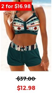 Metal Ring Tribal Print Turquoise Bikini Top