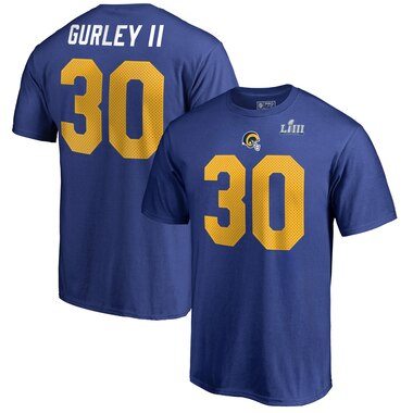 Todd Gurley II Los Angeles Rams NFL Pro Line by Fanatics Branded Super Bowl LIII Bound Eligible Receiver Name & Number T-Shirt – Royal