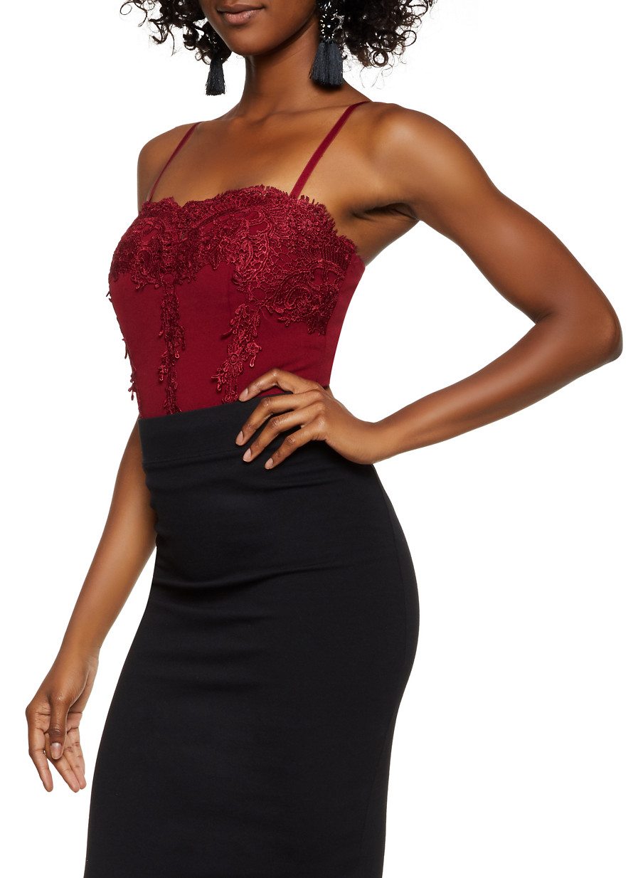 Crochet Trim Crepe Cami Bodysuit