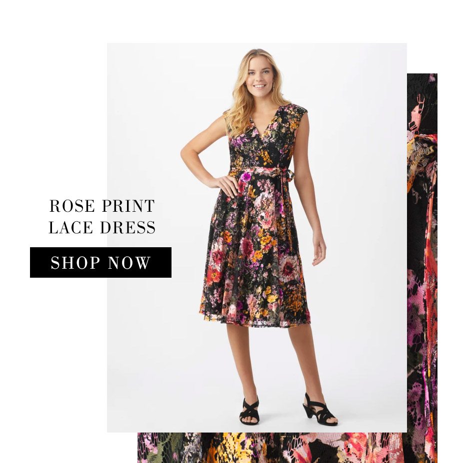 SHOP ROSE PRINT LACE DRESS - MISSES