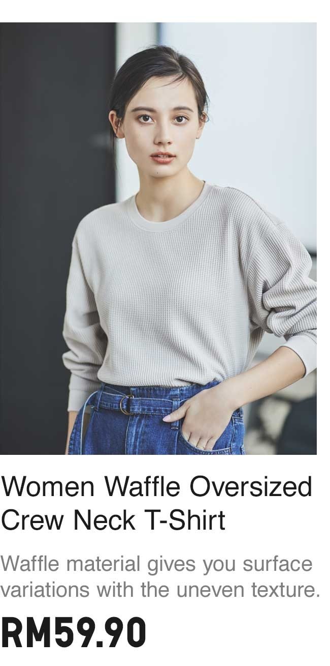 WOMEN WAFFLE OVERSIZED CREW NECK T-SHIRT