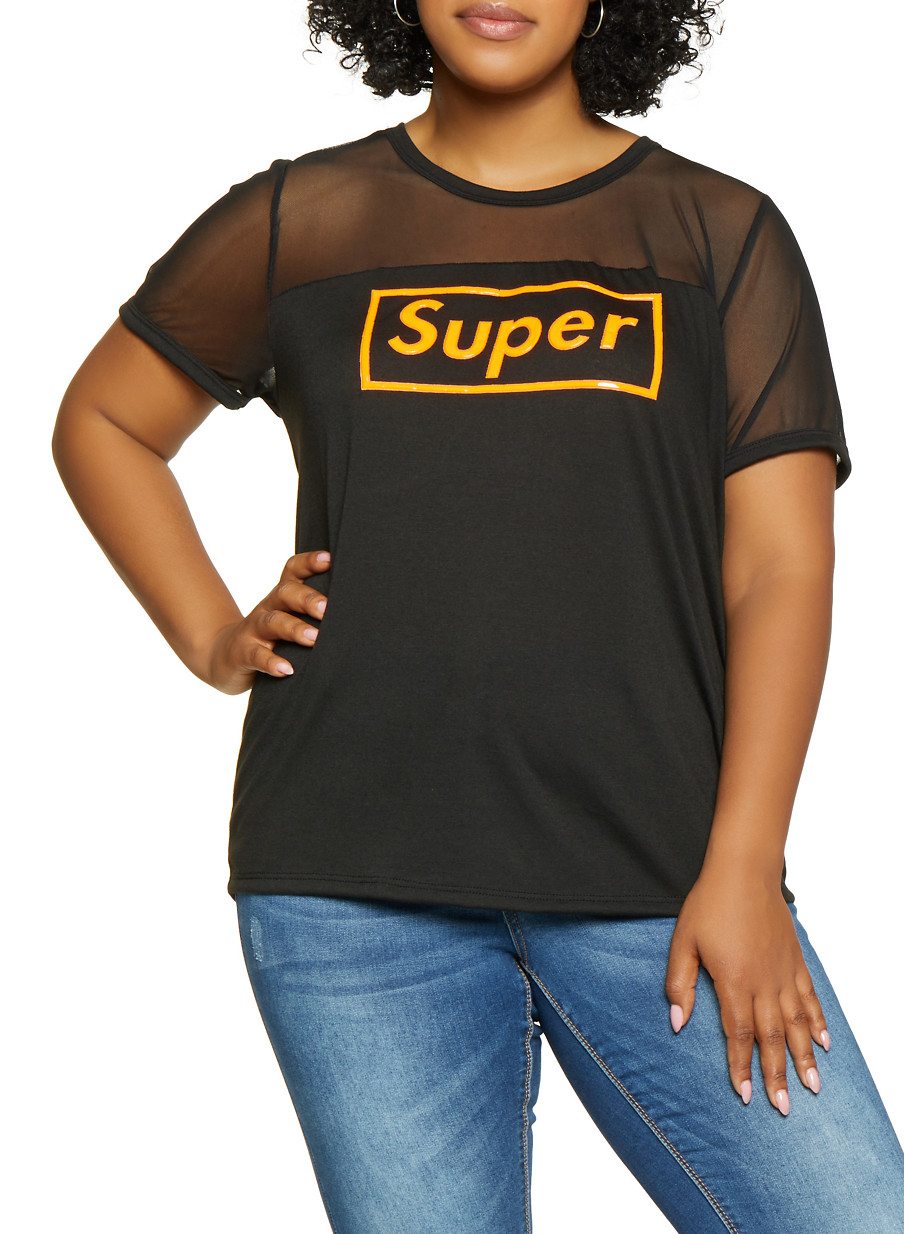 Plus Size 3D Super Graphic Mesh Yoke Tee