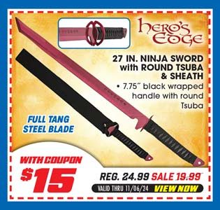 Hero's Edge 27'' Ninja Sword with Round Tsuba & Sheath