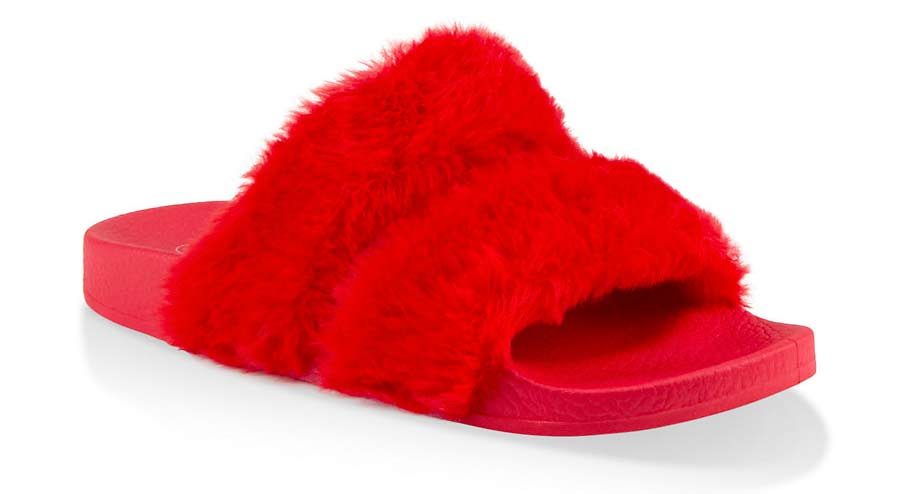 Faux Fur Two Band Pool Slides