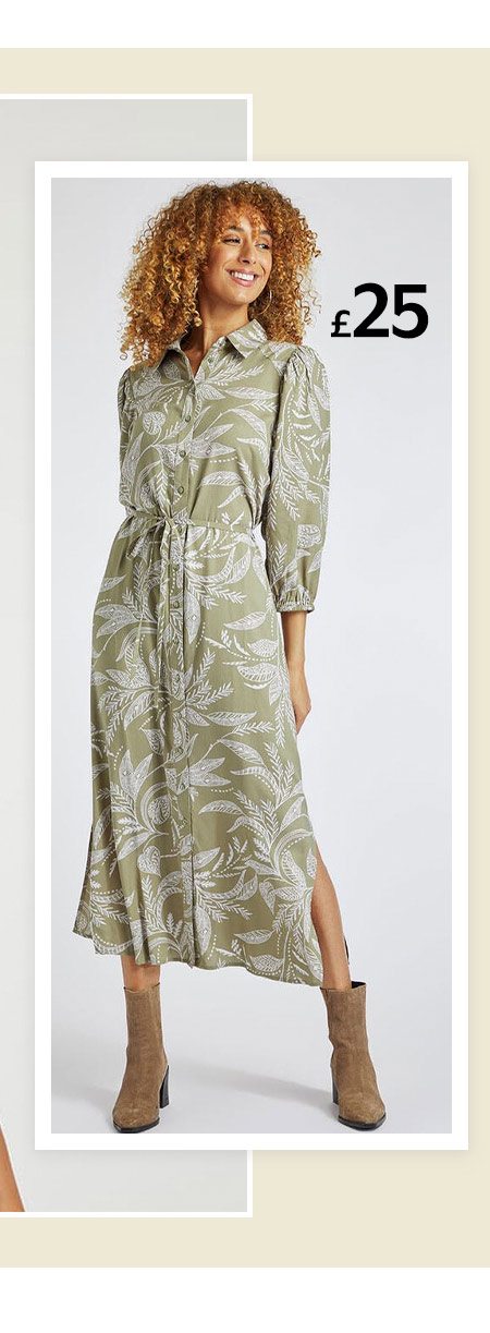 leaf print shirt dress