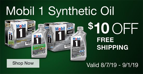 $10 OFF and Free Shipping Mobil 1 Synthetic Oil. Valid 8/7/19 - 9/1/19. Shop Now