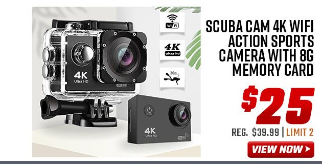 Scuba Cam 4K WIFI Action Sports Camera with 8G Memory Card