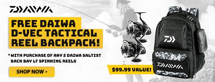 Free Daiwa D-Vec Tactical Reel Backpack w/ Purchase of Any 2 Daiwa Saltist Back Bay LT Spinning Reels