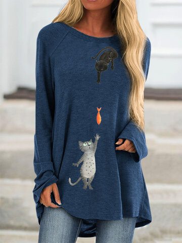 Cartoon Cat Print T-Shirt