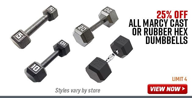 ''25% OFF All Marcy Cast Or Rubber Hex Dumbbells''