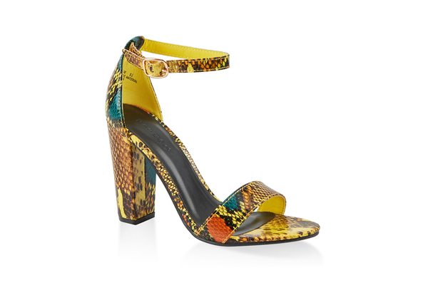 Snake Print Ankle Strap High Heel Sandals