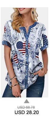 Flag Print Short Sleeve Notch Neck T Shirt