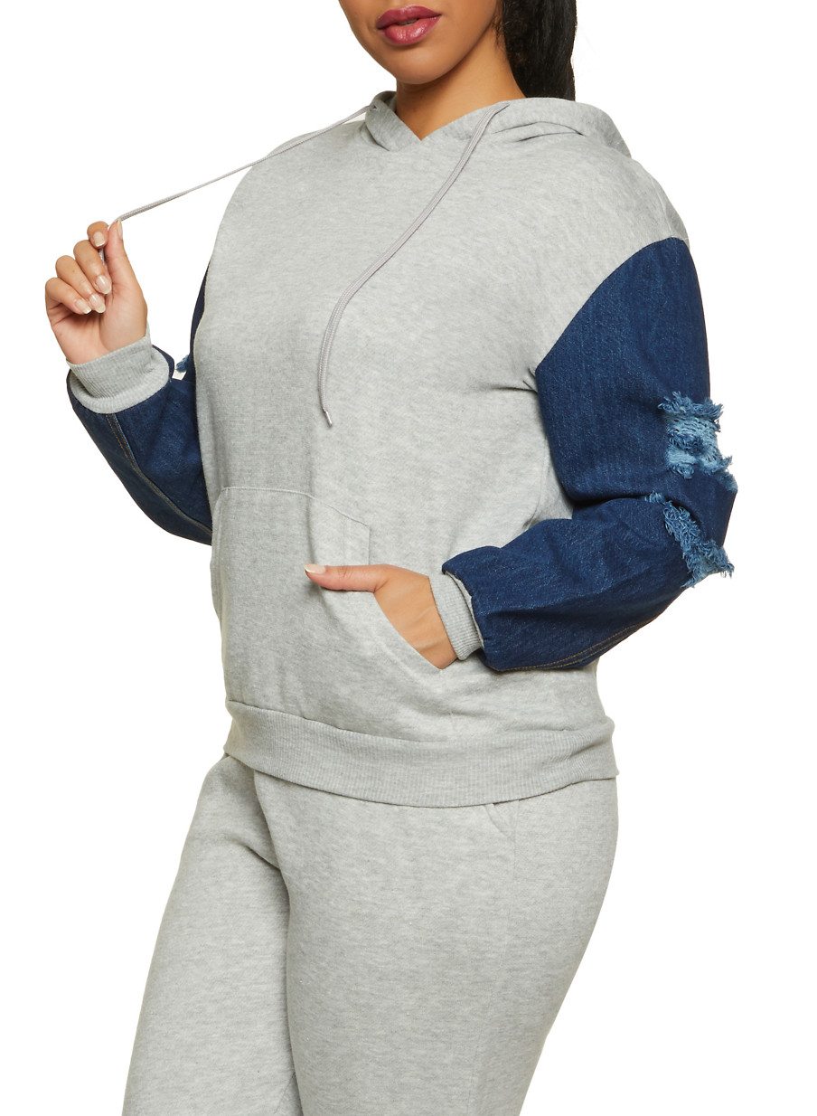 Plus Size Denim Sleeve Sweatshirt