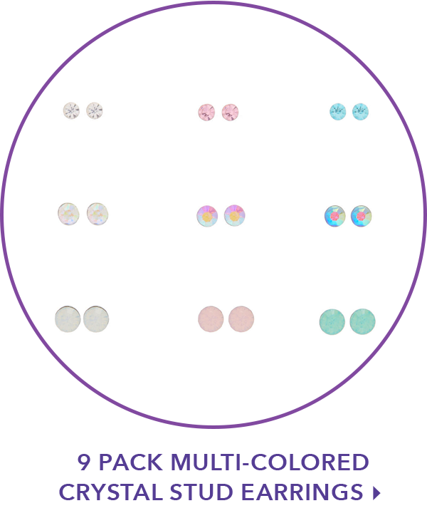 9 pack multi-colored crystal stud earrings