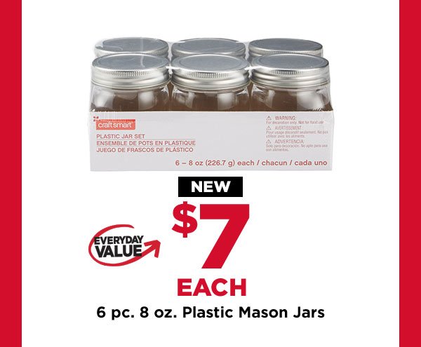 6 pc. 8 oz. Plastic Mason Jars