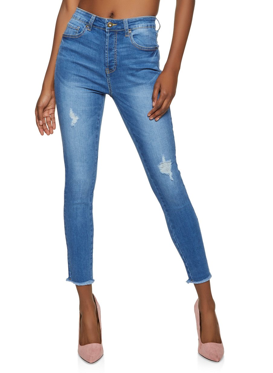 WAX High Waisted Frayed Hem Jeans