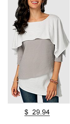 Asymmetric Hem Three Quarter Sleeve Overlay Blouse