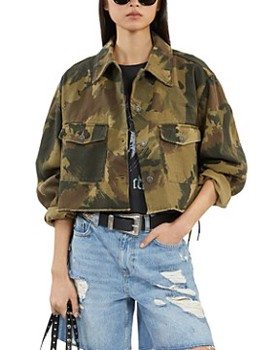 The Kooples Camouflage Cropped Denim Jacket