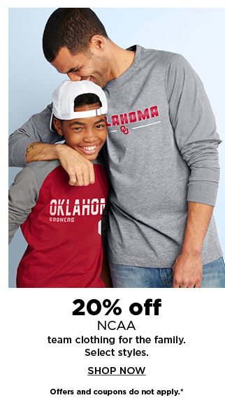 20% off ncaa team clothing for the family. shop now.