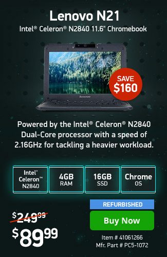 Lenovo N21 11.6" Grade A REF Chromebook PC | 41061266 | Shop Now