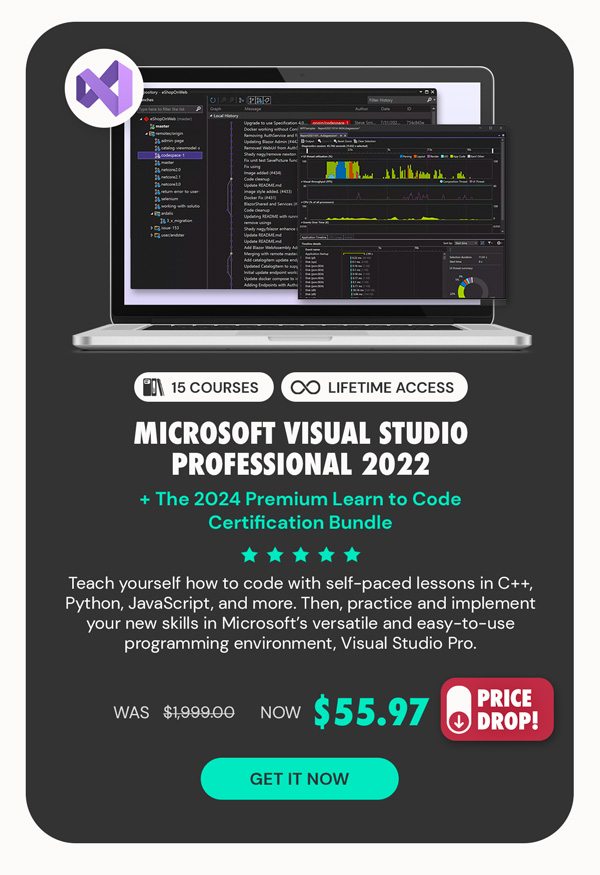 Microsoft Visual Studio Professional 2022 + The 2024 Premium Learn to Code Certification Bundle