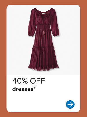 A red dress. 40% off dresses.