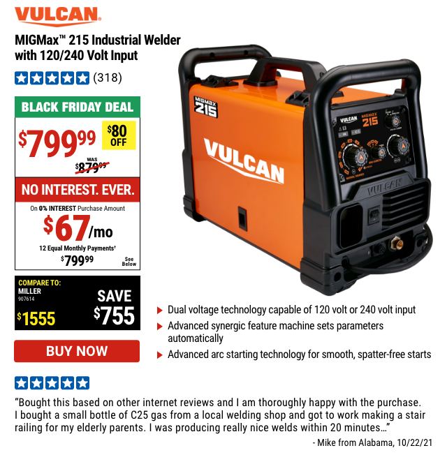 VULCAN MIGMax 215 Industrial Welder with 120/240 Volt Input