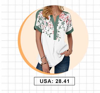 Floral Print Notch Neck Contrast Piping Blouse 