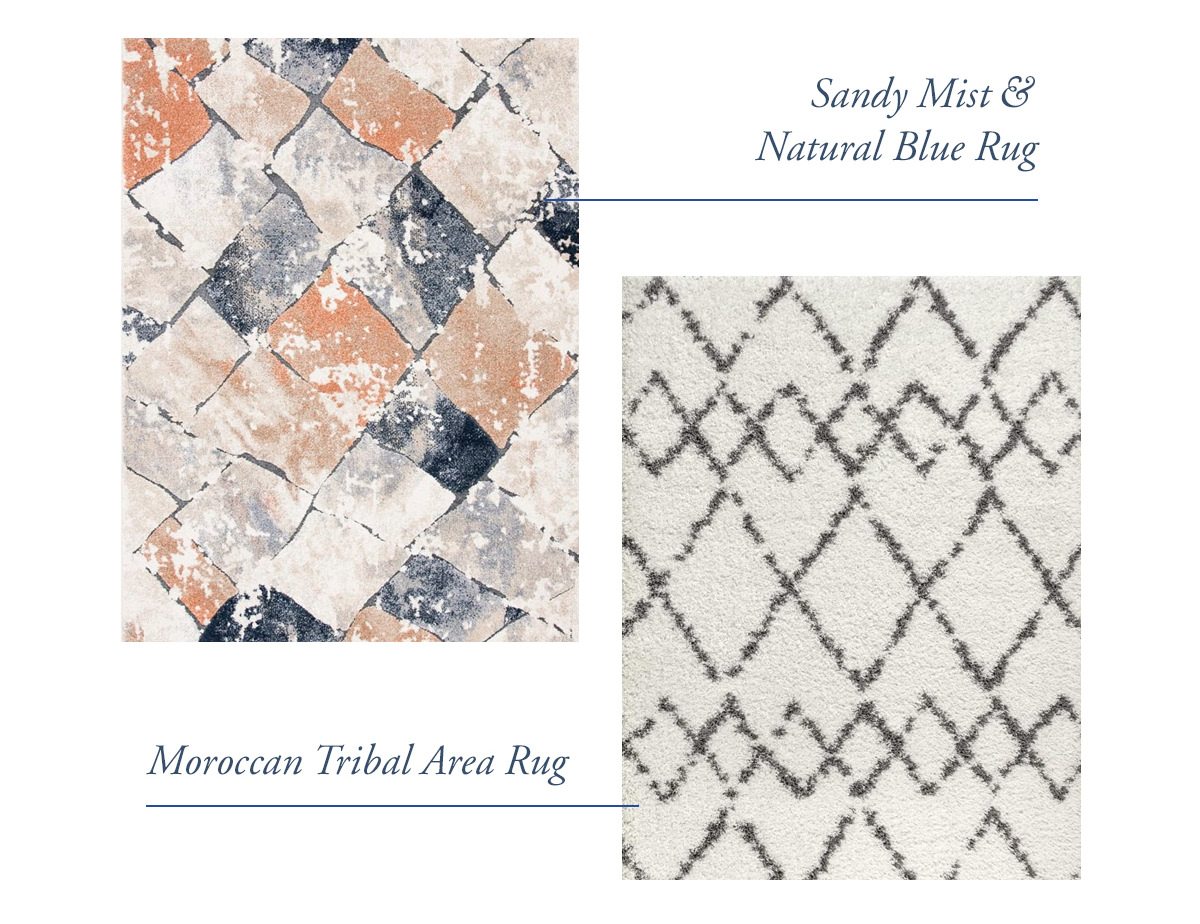 Sandy Mist Natural and Blue Rug, Shag Plush Tassel Moroccan Tribal Geometric Trellis Cream/Grey Area Rug | SHOP NOW