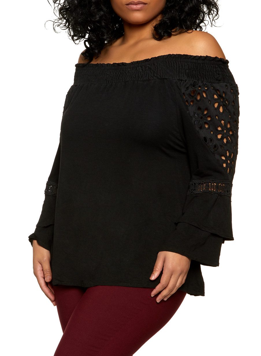 Plus Size Off the Shoulder Crochet Hem Top