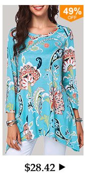 Printed Asymmetric Hem Round Neck Blouse