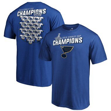 St. Louis Blues Fanatics Branded 2019 Stanley Cup Champions Jersey Roster T-Shirt - Royal