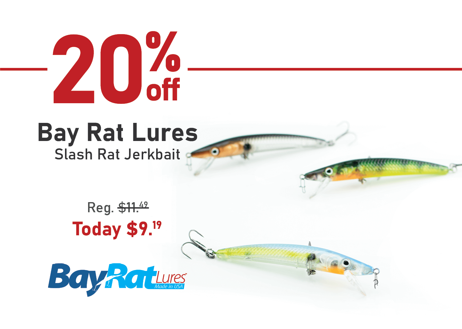 Save 20% on the Bay Rat Lures Slash Rat Jerkbait