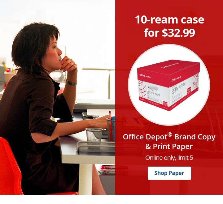 10-ream case for $32.99 Office Depot® Brand Copy & Print Paper Online only, limit 5