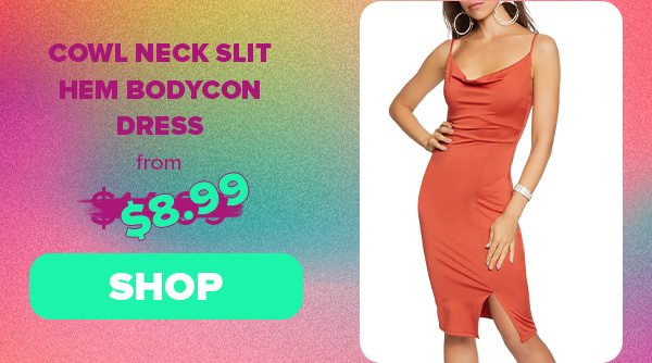 Cowl Neck Slit Hem Bodycon Dress