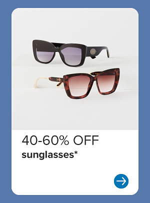 Image of two sunglasses. 40 to 60% off sunglasses.